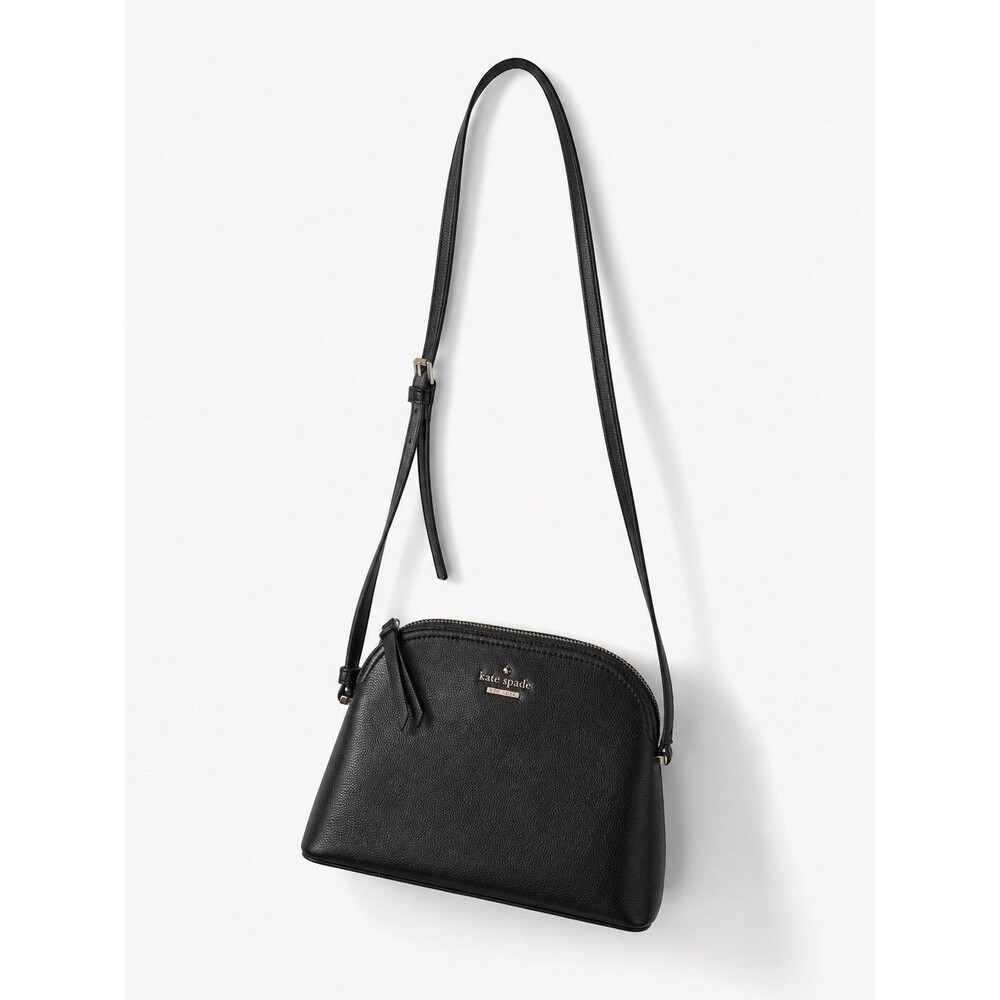 Kate Spade New York Black Leather Crossbody Bag Purse Gold Logo Zip Top